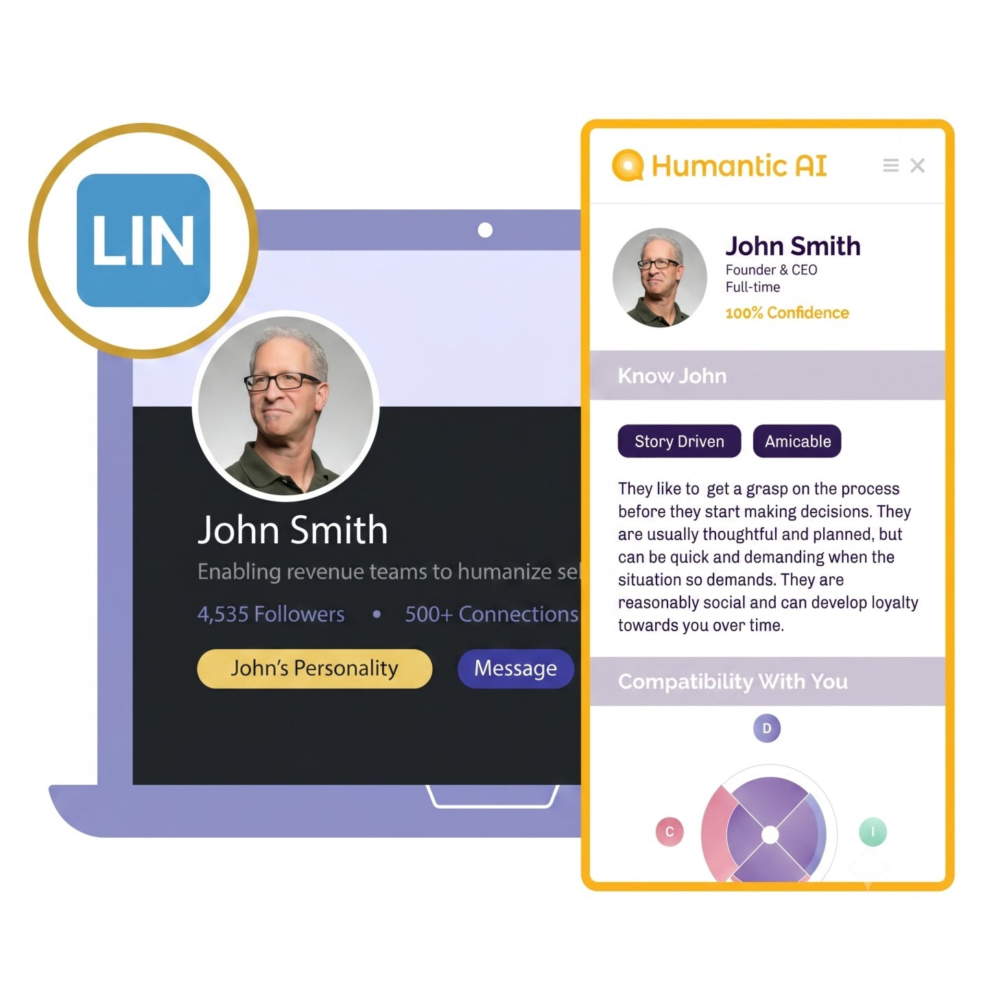Image showing how the Humantic chrome extension gives insights on prospect profiles